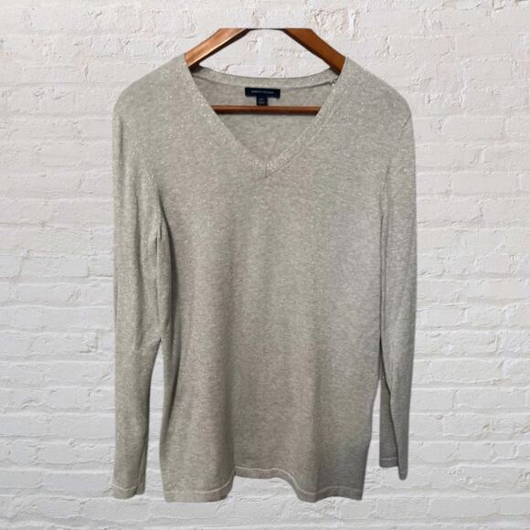 Tommy Hilfiger Sweater Women's Gray & Silver Metallic Long Sleeve V Neck Large - Picture 1 of 10